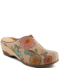 L'ARTISTE Chienti Floral Painted Perforated Leather Clogs