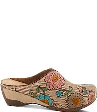 L'ARTISTE Chienti Floral Painted Perforated Leather Clogs