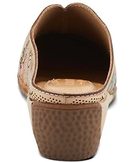 L'ARTISTE Chienti Floral Painted Perforated Leather Clogs