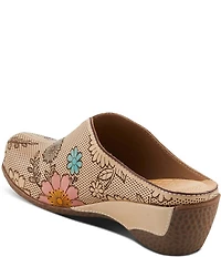 L'ARTISTE Chienti Floral Painted Perforated Leather Clogs