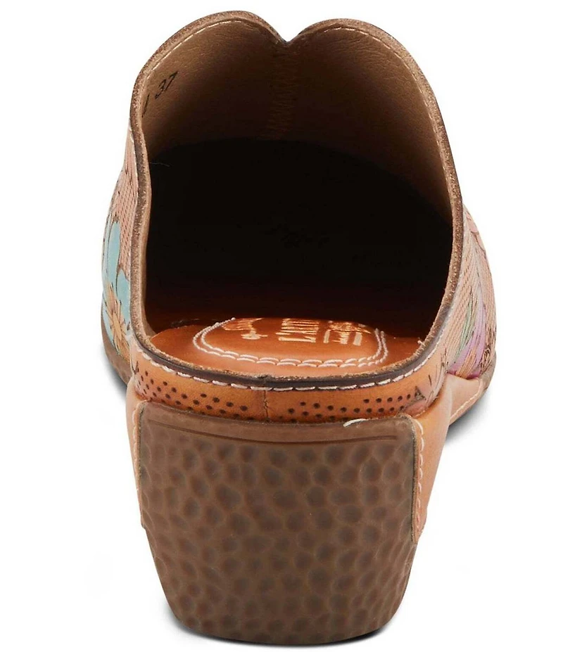 L'ARTISTE Chienti Floral Painted Perforated Leather Clogs