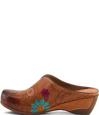 L'ARTISTE Chienti Floral Painted Perforated Leather Clogs