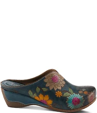 L'ARTISTE Chienti Floral Painted Perforated Leather Clogs