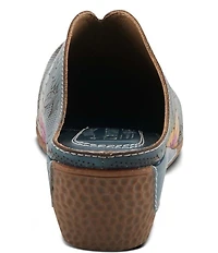 L'ARTISTE Chienti Floral Painted Perforated Leather Clogs
