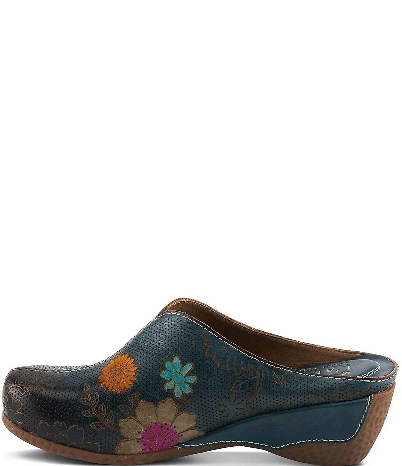 L'ARTISTE Chienti Floral Painted Perforated Leather Clogs