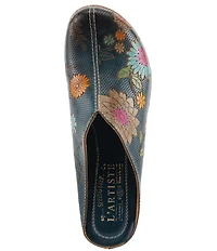 L'ARTISTE Chienti Floral Painted Perforated Leather Clogs
