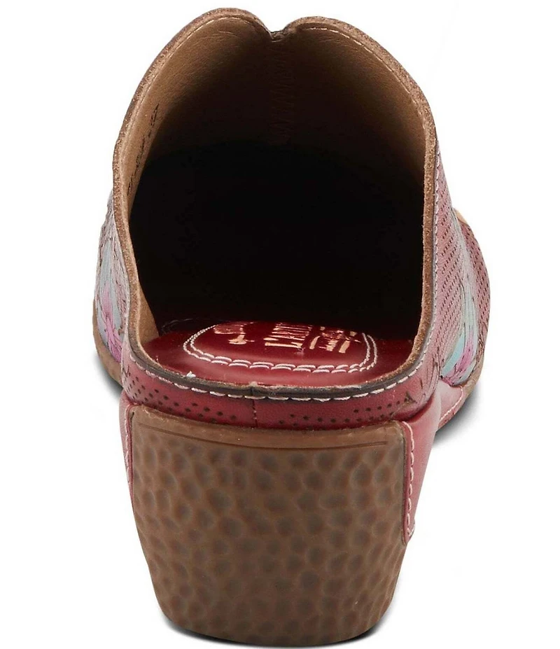 L'ARTISTE Chienti Floral Painted Perforated Leather Clogs