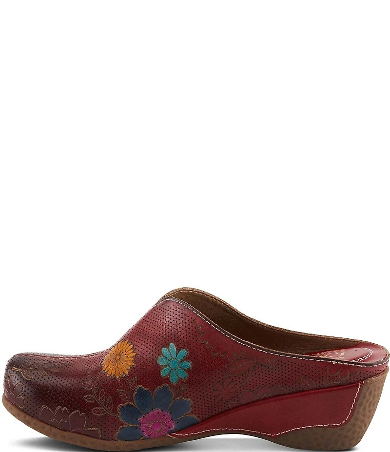 L'ARTISTE Chienti Floral Painted Perforated Leather Clogs