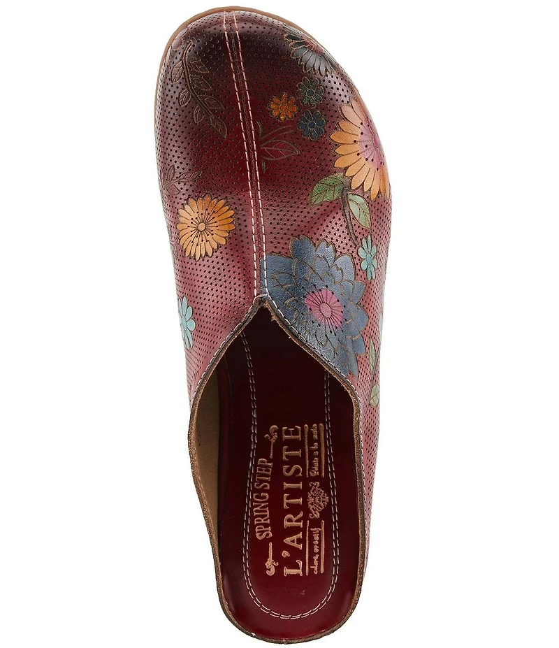 L'ARTISTE Chienti Floral Painted Perforated Leather Clogs