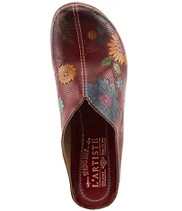 L'ARTISTE Chienti Floral Painted Perforated Leather Clogs