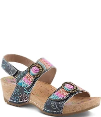 L'ARTISTE Colomecool Hand-Painted Embossed Leather Sandals