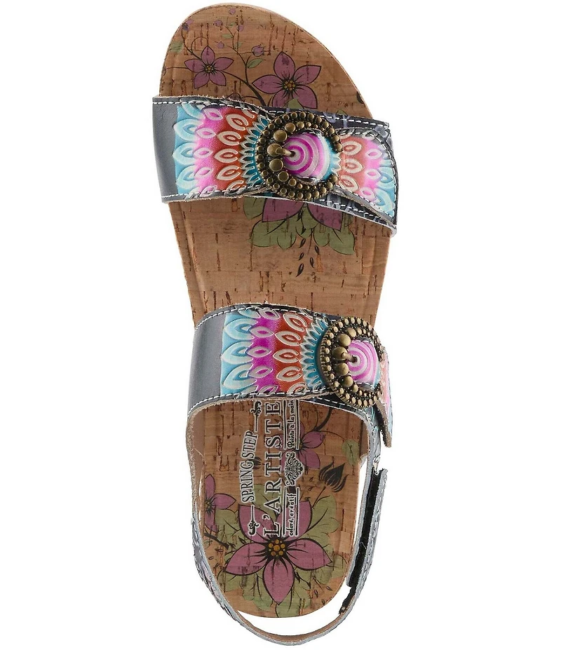 L'ARTISTE Colomecool Hand-Painted Embossed Leather Sandals
