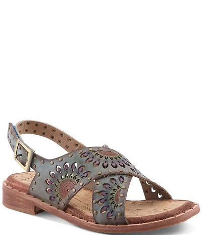 L'ARTISTE Crossroads Hand-Painted Laser Cut Leather Sandals