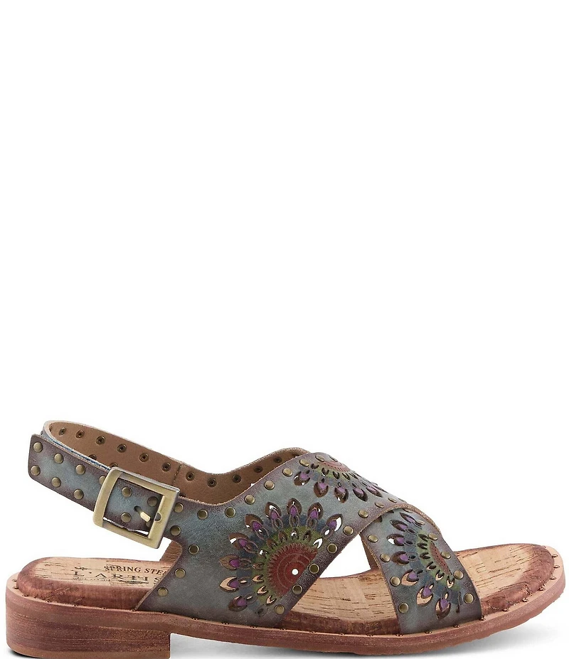L'ARTISTE Crossroads Hand-Painted Laser Cut Leather Sandals