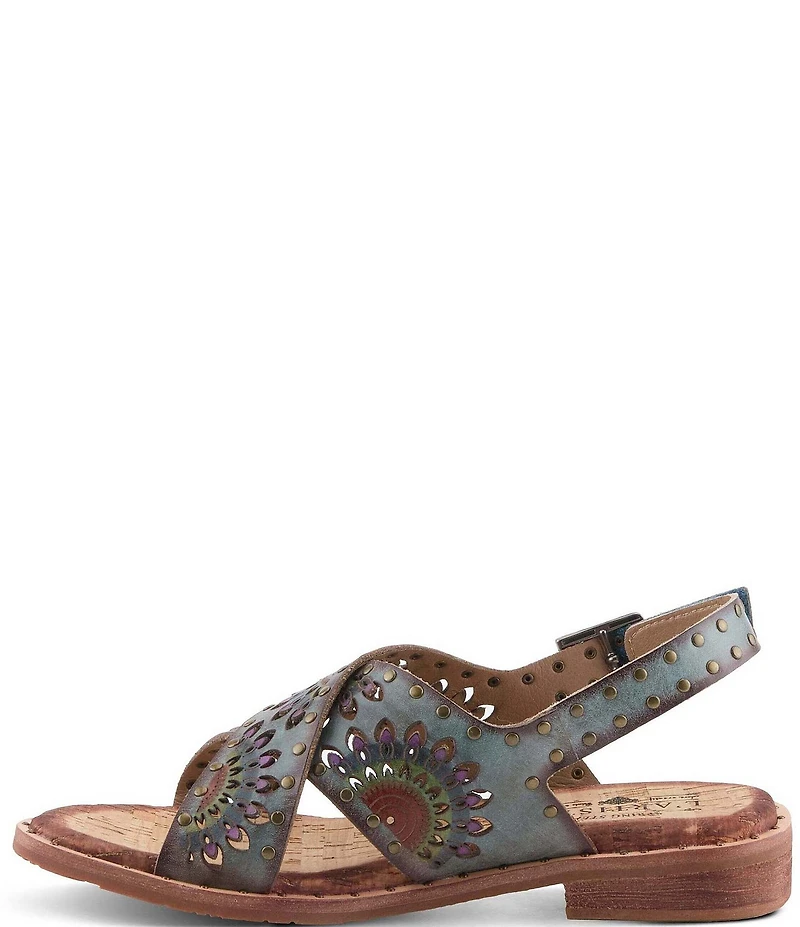 L'ARTISTE Crossroads Hand-Painted Laser Cut Leather Sandals