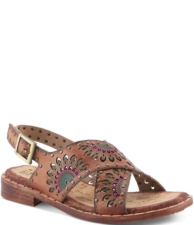 L'ARTISTE Crossroads Hand-Painted Laser Cut Leather Sandals