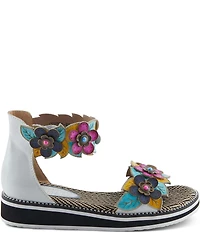 L'ARTISTE Cruzer Leather Flower Embellished Wedge Sandals
