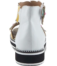 L'ARTISTE Cruzer Leather Flower Embellished Wedge Sandals