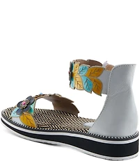 L'ARTISTE Cruzer Leather Flower Embellished Wedge Sandals
