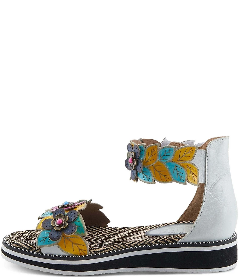 L'ARTISTE Cruzer Leather Flower Embellished Wedge Sandals
