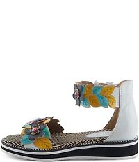 L'ARTISTE Cruzer Leather Flower Embellished Wedge Sandals