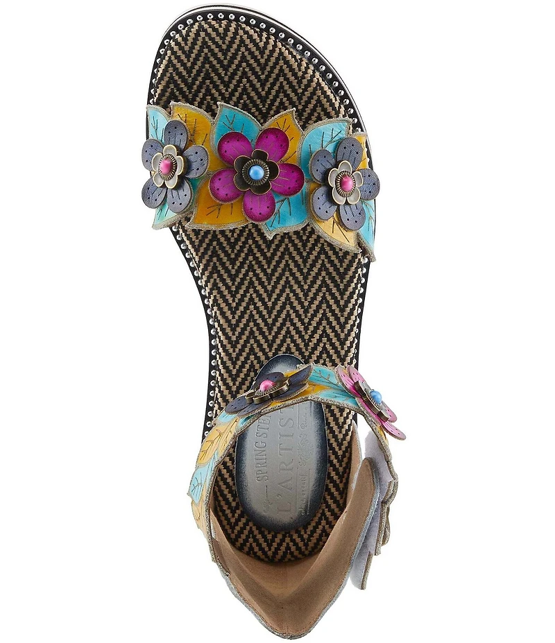 L'ARTISTE Cruzer Leather Flower Embellished Wedge Sandals