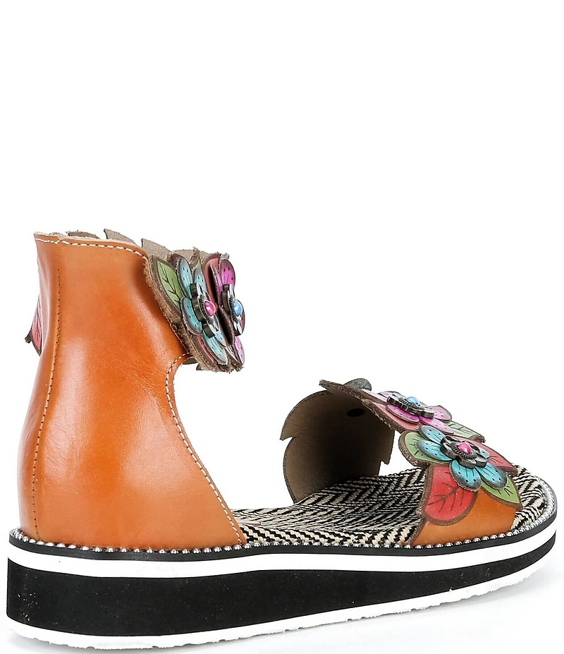 L'ARTISTE Cruzer Leather Flower Embellished Wedge Sandals