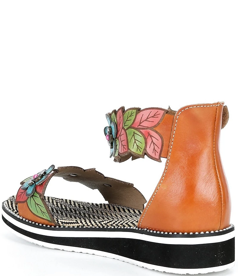 L'ARTISTE Cruzer Leather Flower Embellished Wedge Sandals