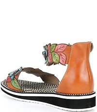 L'ARTISTE Cruzer Leather Flower Embellished Wedge Sandals