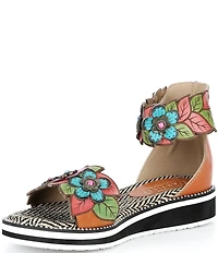 L'ARTISTE Cruzer Leather Flower Embellished Wedge Sandals