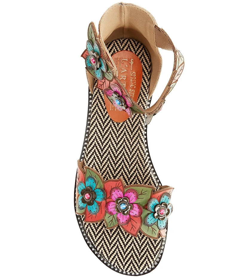 L'ARTISTE Cruzer Leather Flower Embellished Wedge Sandals