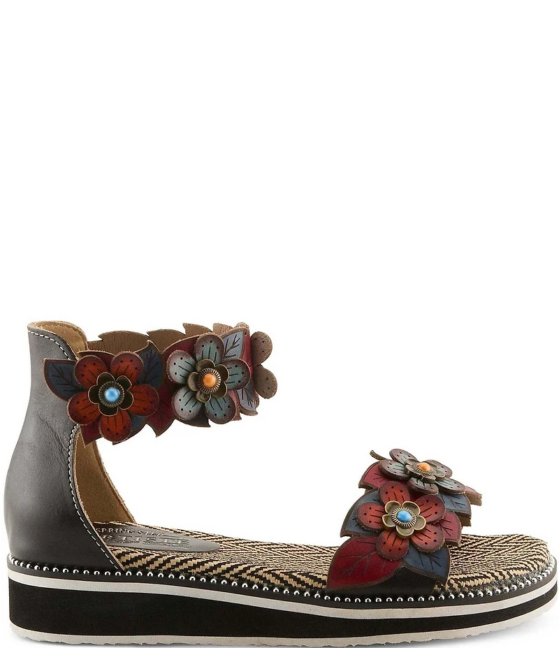L'ARTISTE Cruzer Leather Flower Embellished Wedge Sandals