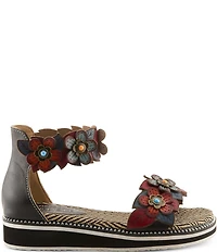 L'ARTISTE Cruzer Leather Flower Embellished Wedge Sandals