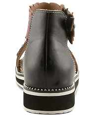 L'ARTISTE Cruzer Leather Flower Embellished Wedge Sandals