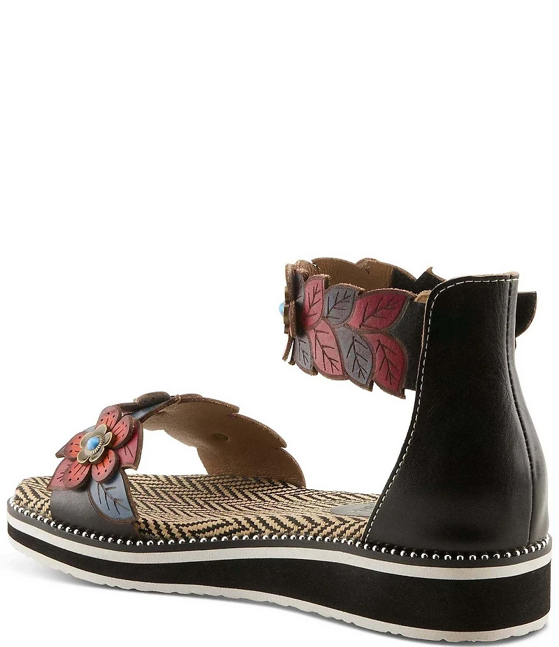 L'ARTISTE Cruzer Leather Flower Embellished Wedge Sandals