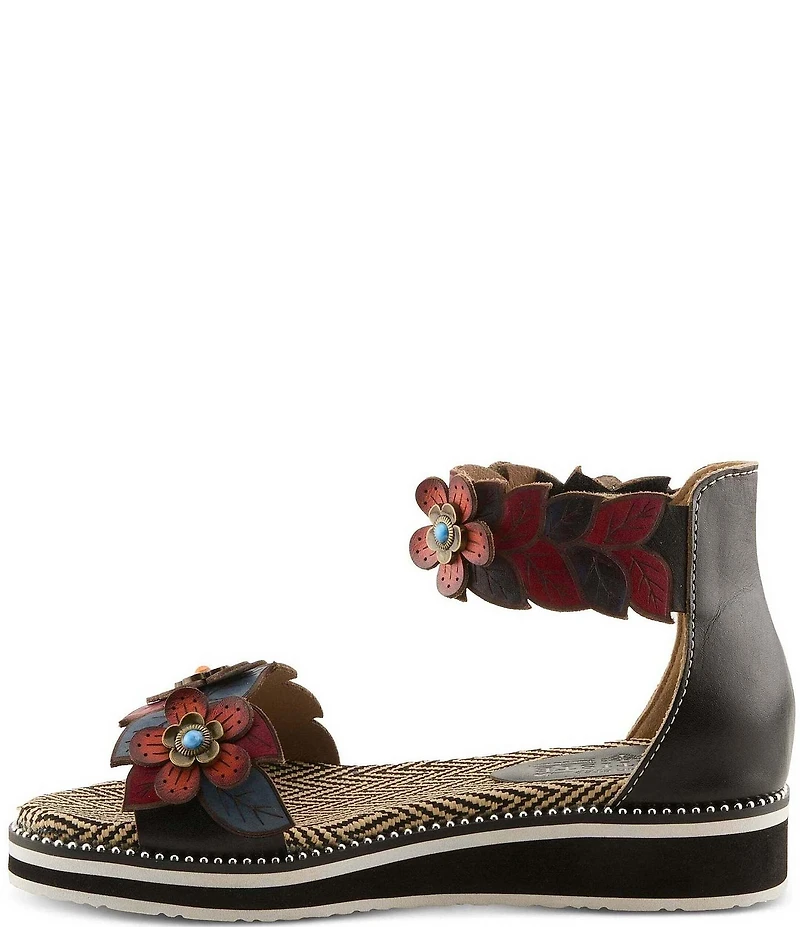 L'ARTISTE Cruzer Leather Flower Embellished Wedge Sandals
