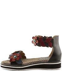 L'ARTISTE Cruzer Leather Flower Embellished Wedge Sandals