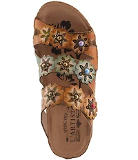 L'ARTISTE Cuddlecake Leather Flower Applique Platform Wedge Slide Sandals
