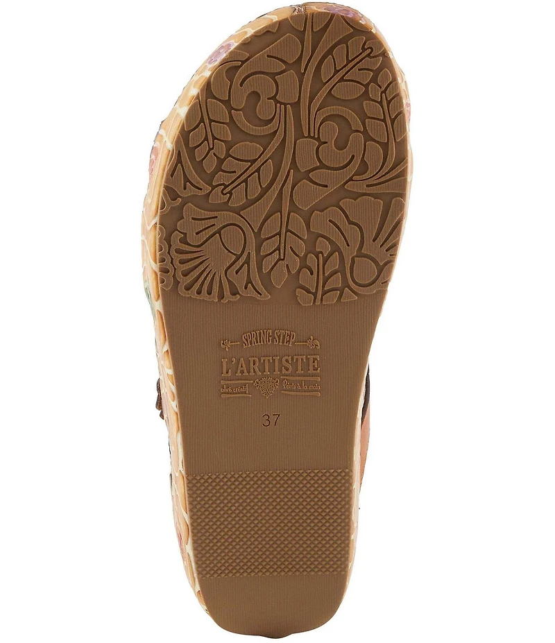 L'ARTISTE Cuddlecake Leather Flower Applique Platform Wedge Slide Sandals