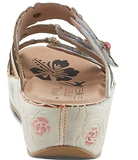 L'ARTISTE Cuddlecake Leather Flower Applique Platform Wedge Slide Sandals