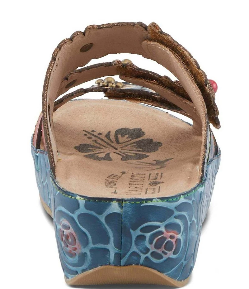 L'ARTISTE Cuddlecake Leather Flower Applique Platform Wedge Slide Sandals