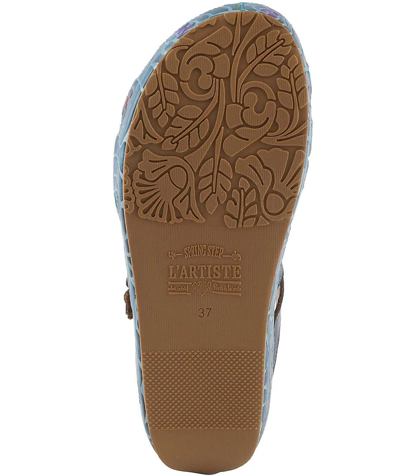 L'ARTISTE Cuddlecake Leather Flower Applique Platform Wedge Slide Sandals