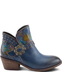 L'ARTISTE Daintylady Studded Floral Embossed Leather Buckle Hardware Short Booties