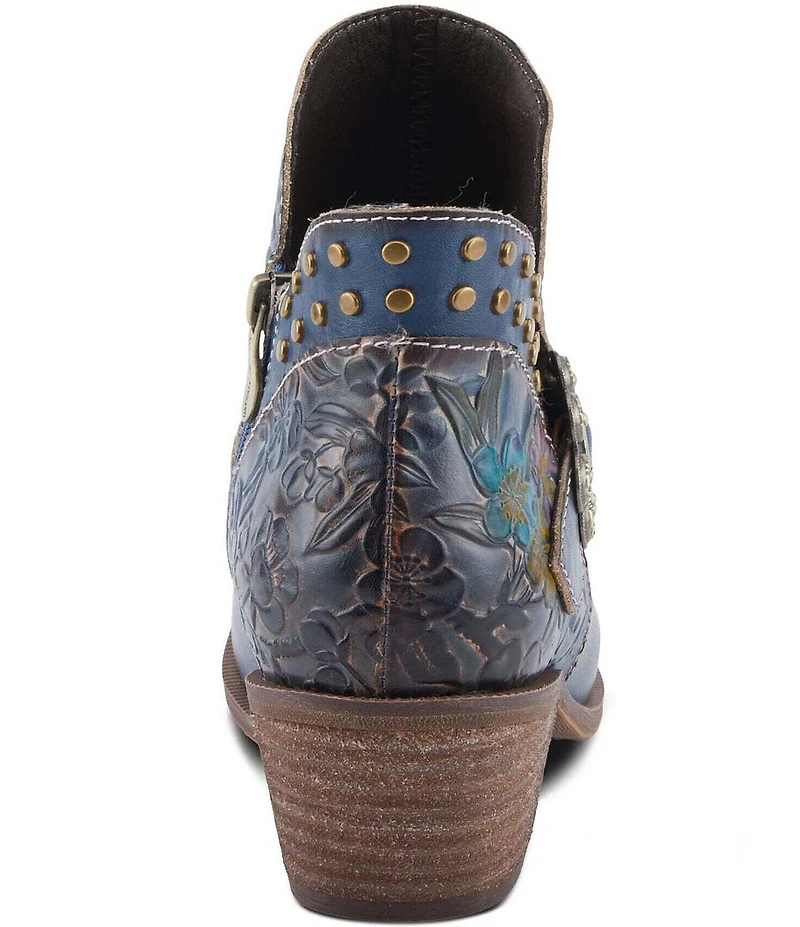 L'ARTISTE Daintylady Studded Floral Embossed Leather Buckle Hardware Short Booties