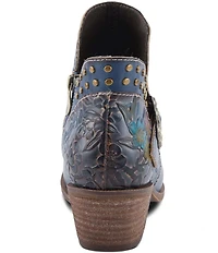 L'ARTISTE Daintylady Studded Floral Embossed Leather Buckle Hardware Short Booties