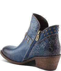 L'ARTISTE Daintylady Studded Floral Embossed Leather Buckle Hardware Short Booties