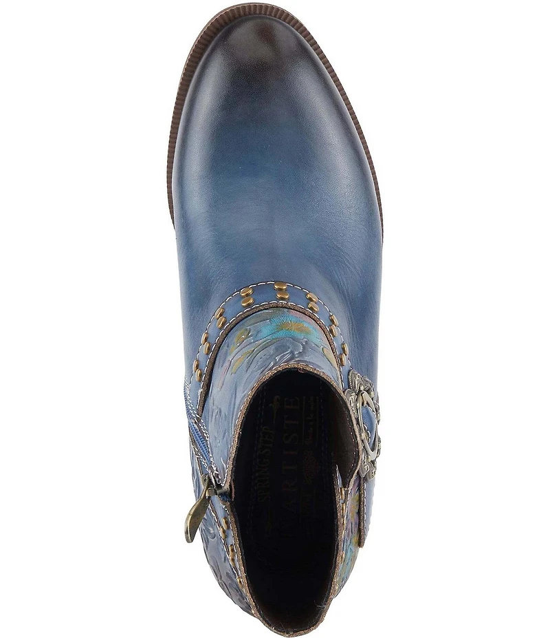 L'ARTISTE Daintylady Studded Floral Embossed Leather Buckle Hardware Short Booties