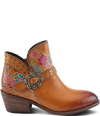 L'ARTISTE Daintylady Studded Floral Embossed Leather Buckle Hardware Short Booties