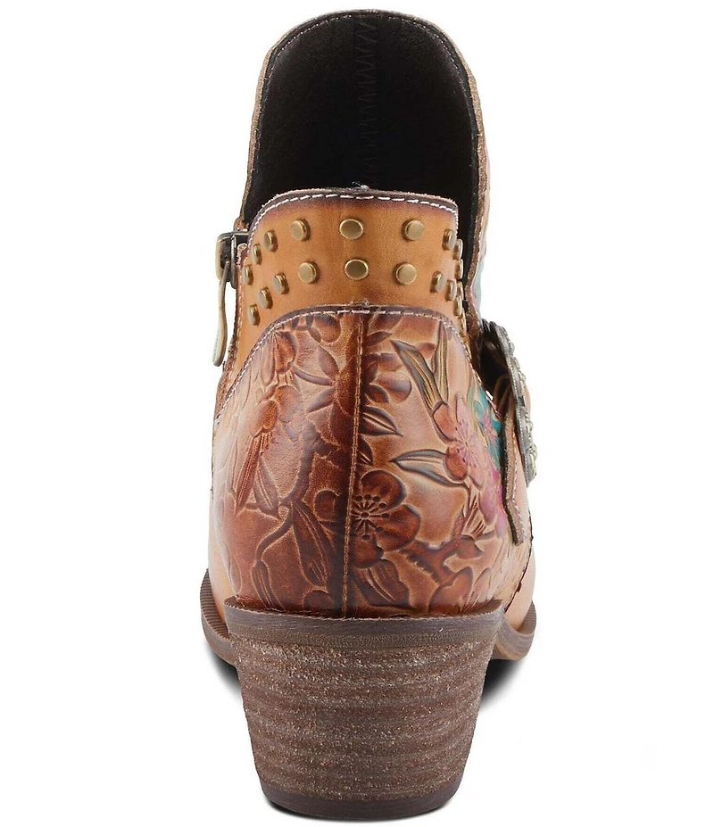 L'ARTISTE Daintylady Studded Floral Embossed Leather Buckle Hardware Short Booties