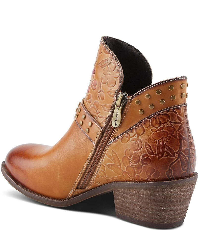 L'ARTISTE Daintylady Studded Floral Embossed Leather Buckle Hardware Short Booties